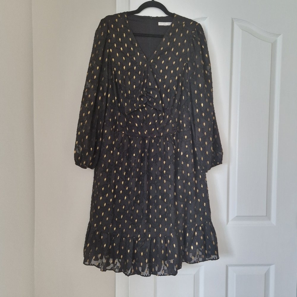 London Times Black and Gold Flare Dress